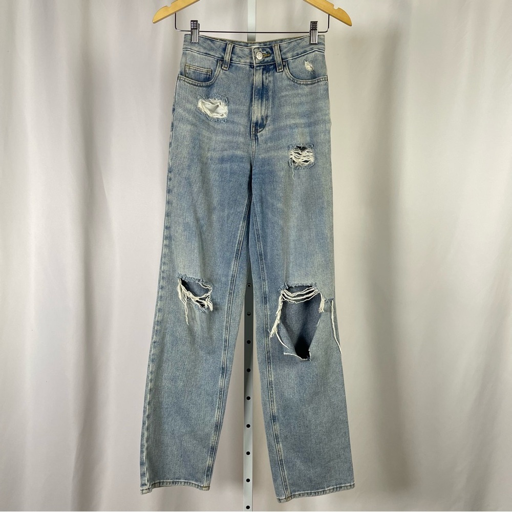 PacSun Classic 90's Boyfriend Size 24 Blue Ripped Straight Leg Jeans Thrashed